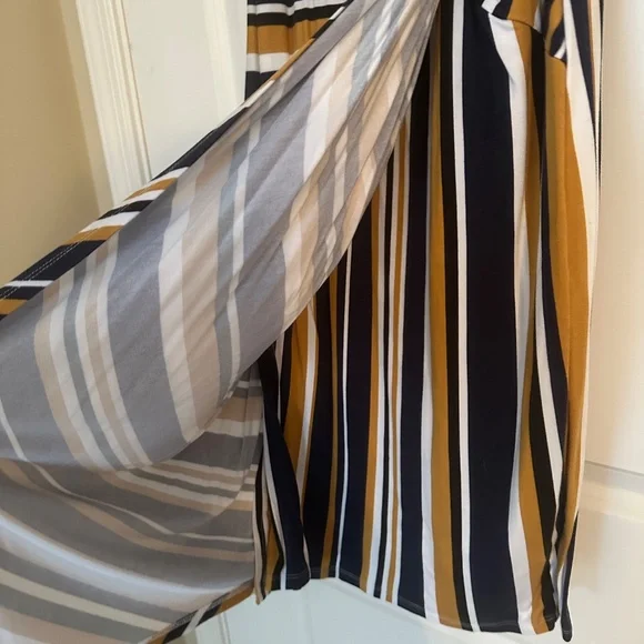 Allison Joy Navy and Gold Stripped Faux Wrap Dress - Picture 5 of 7